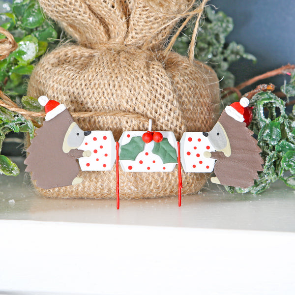 Hedgehogs With Cracker Christmas Tree Decoration