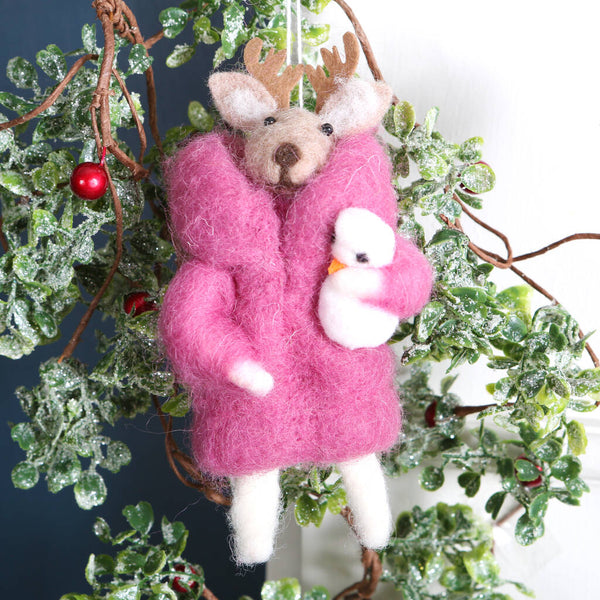 Christmas Reindeer With Snowman Tree Decoration