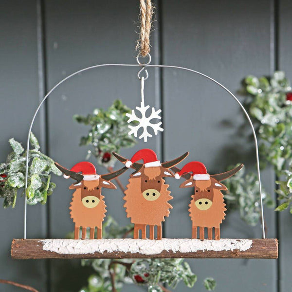 Trio Of Highland Cow Coo's In Santa Hats