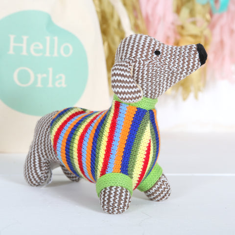 Dachshund Sausage Dog Rattle And Personalised Gift Bag