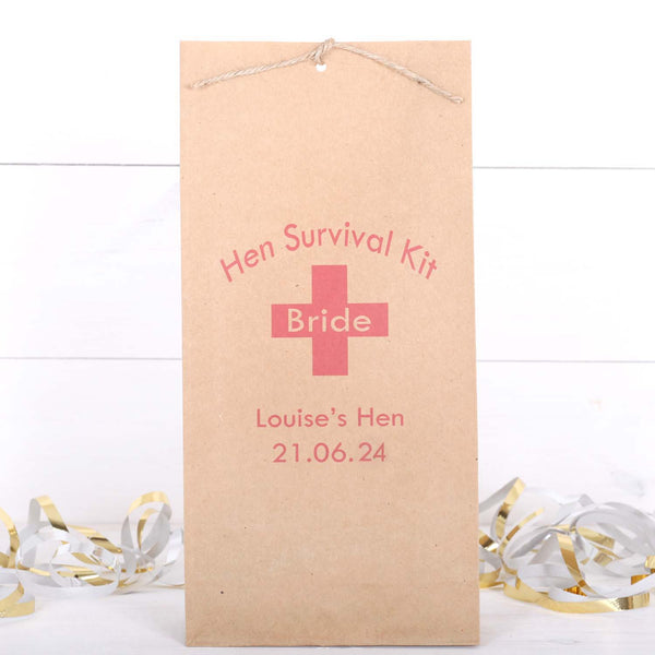 Hen Survival Kit Personalised Hen Party, Favour Bags