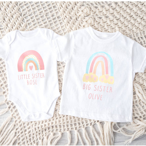 Personalised Girls Rainbow Sister T Shirt