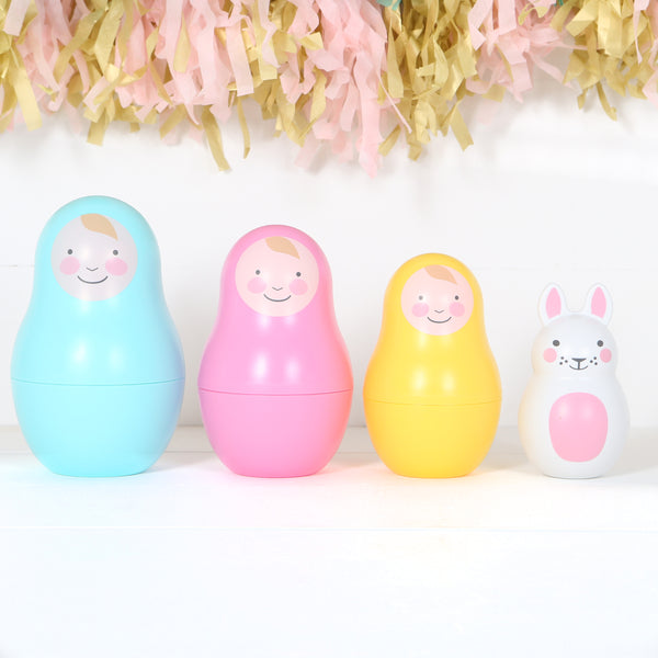 Rainbow Nesting Dolls, Chiming Bunny Toy With Personalised Bag, Christ ...