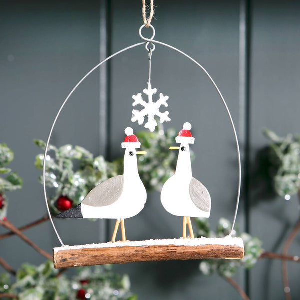 Hanging Seagulls With Snowflake Christmas Decoration