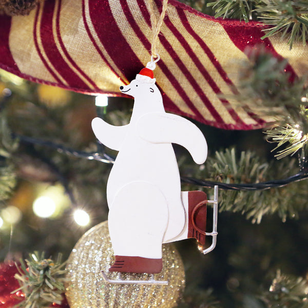 Skating Polar Bear In Santa Hat Christmas Decoration