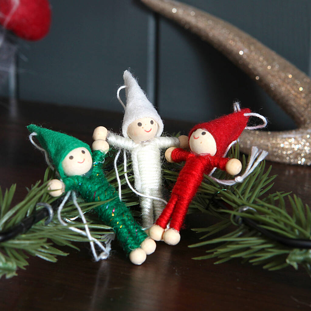 Set Of Three Elf Christmas Decorations