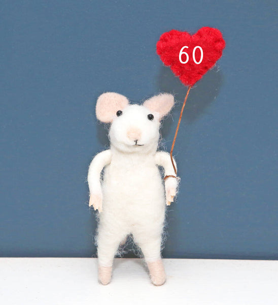 Felt Mouse With Love Heart, 60th Birthday