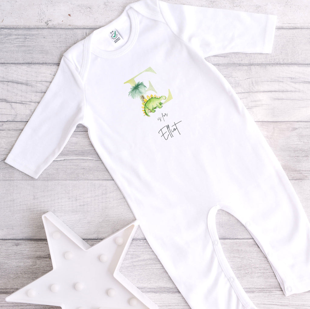 Personalised Dinosaur Initial Footless Baby Grow