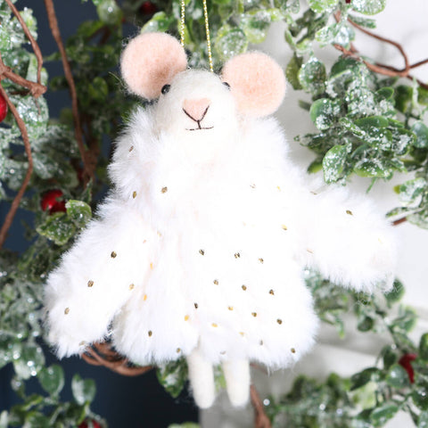 Christmas Mouse In Faux Fur Coat Tree Decortion