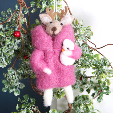 Christmas Reindeer With Snowman Tree Decoration