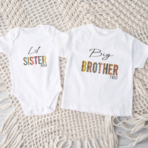 Personalised Sister Or Brother Leopard T Shirt Or Vest