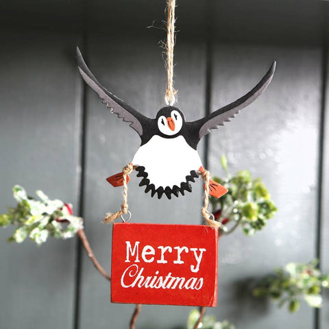 Merry Christmas Flying Puffin Tree decoration