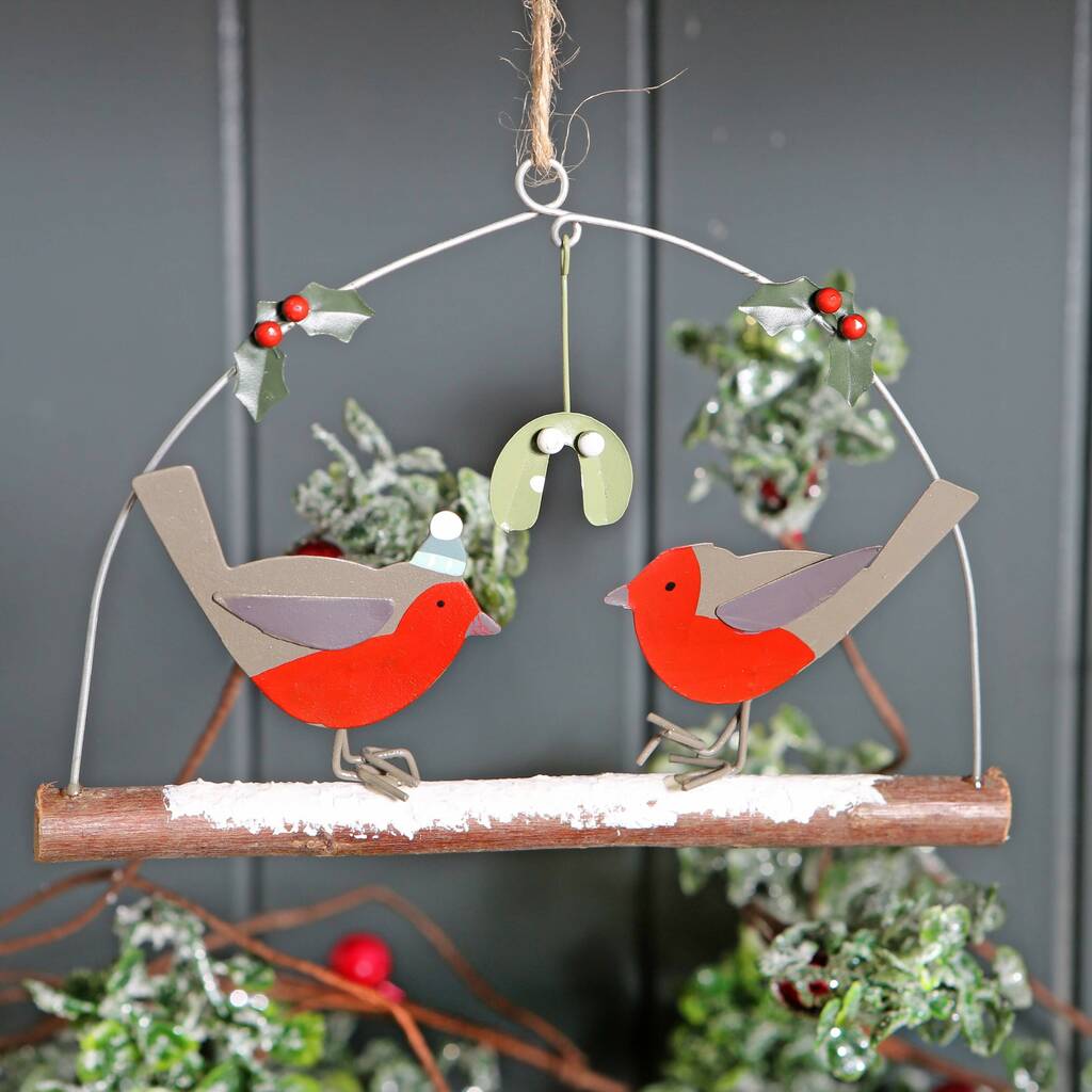 Christmas Kissing Under The Mistletoe Robin Decoration