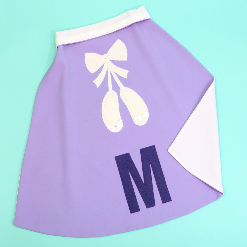 Lilac and White Ballet shoes cape with initial M
