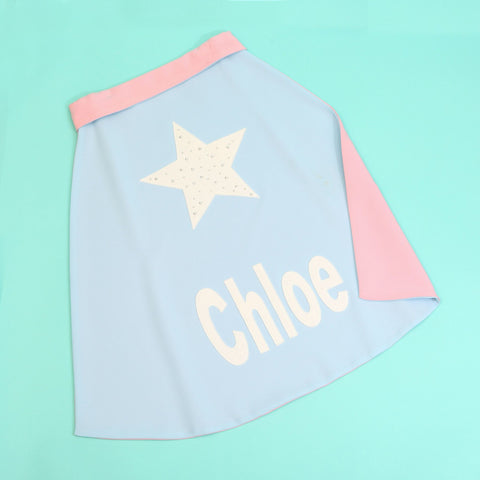 Pale blue and pink Super Hero Cape for Chloe