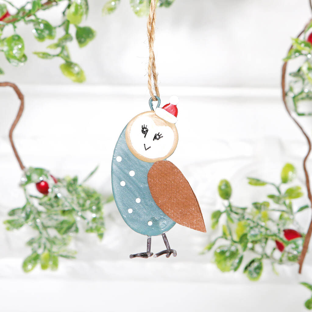 Owl With Santa Hat Christmas Tree Decoration