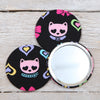 Glitter Cat Or Bow Fabric Handbag Mirror And Pouch