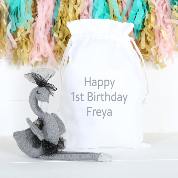 Grey Swan Soft Toy With Personalised Bag
