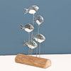 Five Silver Fish On A Driftwood Block Decoration
