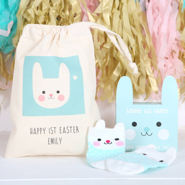 Organic Bunny Newborn Socks And Personalised Gift Bag, EASTER