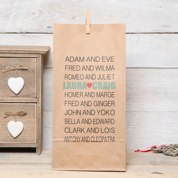Personalised Couples Names Gift Bag