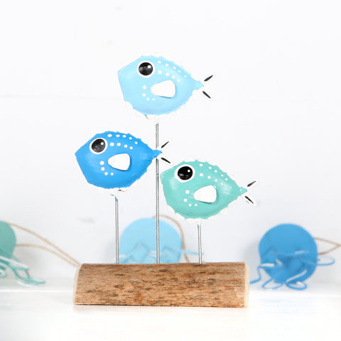 Trio Of Puffer Fish Block Decoration