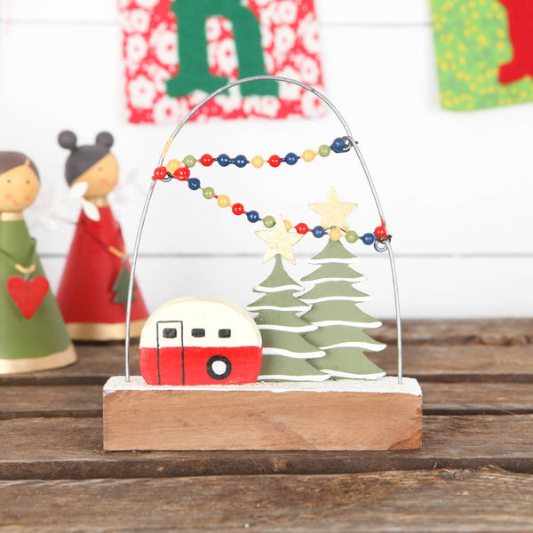 Christmas Caravan On Block Freestanding Decoration