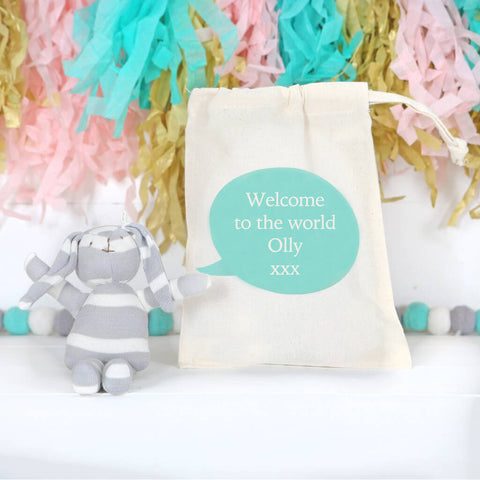 Grey Striped Bunny And Personalised Gift Bag