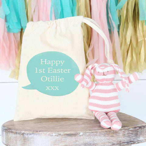 Organic Cotton Pink Bunny With Personalised Bag, Easter