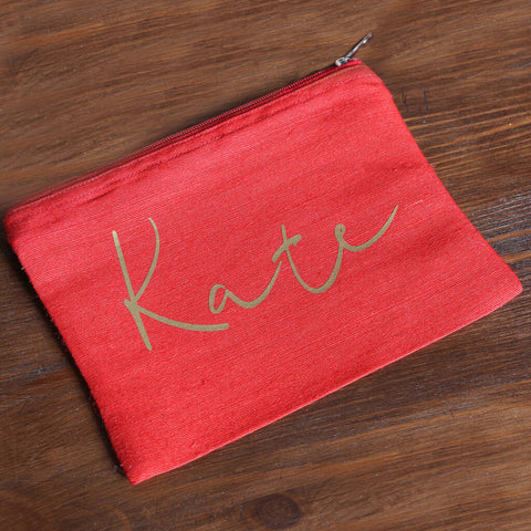 Personalised Red Accessory Pouch With Gold Font