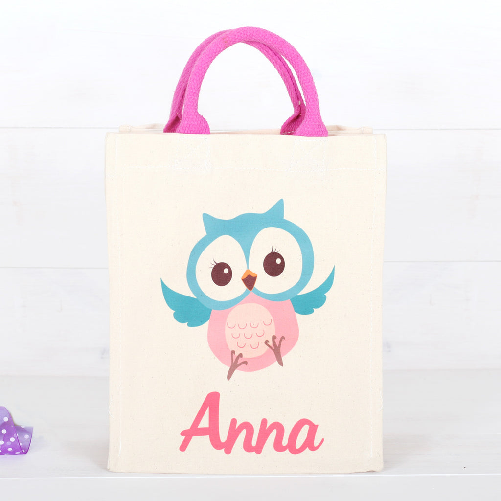 Personalised Girls Owl Canvas Bag With Rope Handles