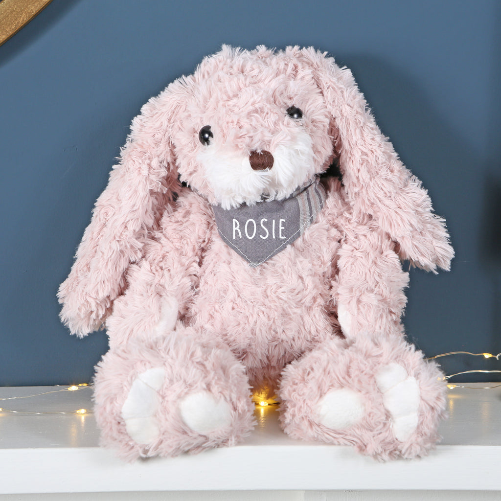 Fluffy Pink Bunny Rabbit With Personalised Bandana