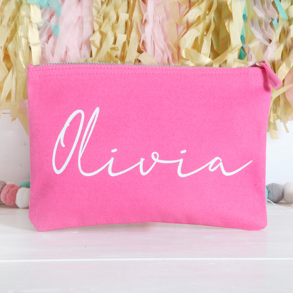 Personalised Pink Pouch With White Glitter Lettering