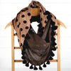 Polka Dot Fringed Infinity Scarf, Brown Or Dark Navy