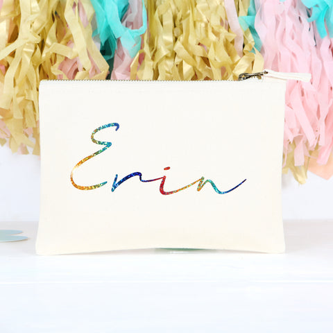 Personalised Accessory Pouch Bag With Rainbow Name