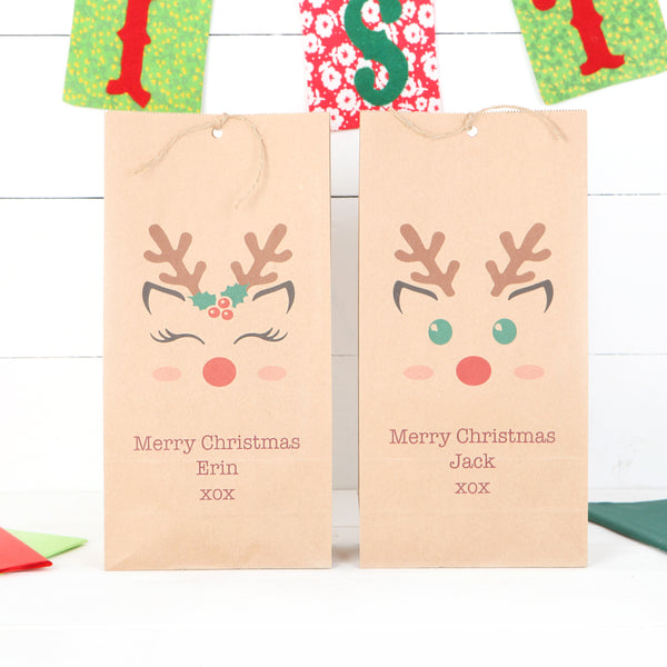 Personalised Boy Or Girl Reindeer Christmas Gift Bag