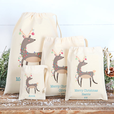 Personalised Christmas Reindeer Cotton Bags