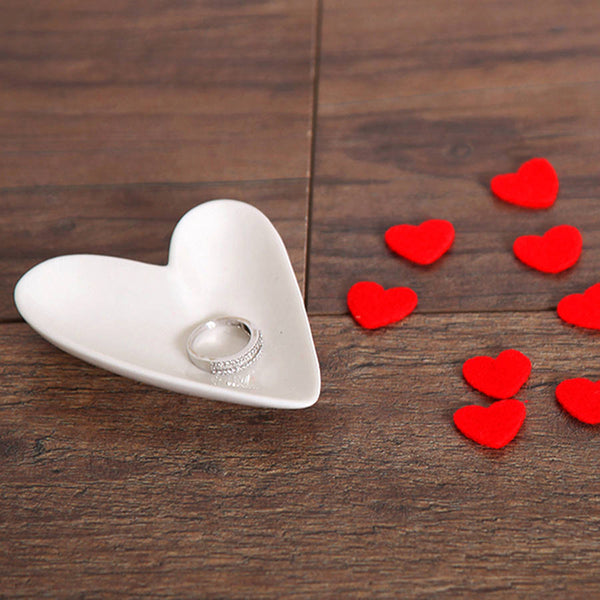 White Porcelain Valentines Love Heart Jewellery Tray