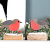 Christmas Robin With Holly On Block Decoration