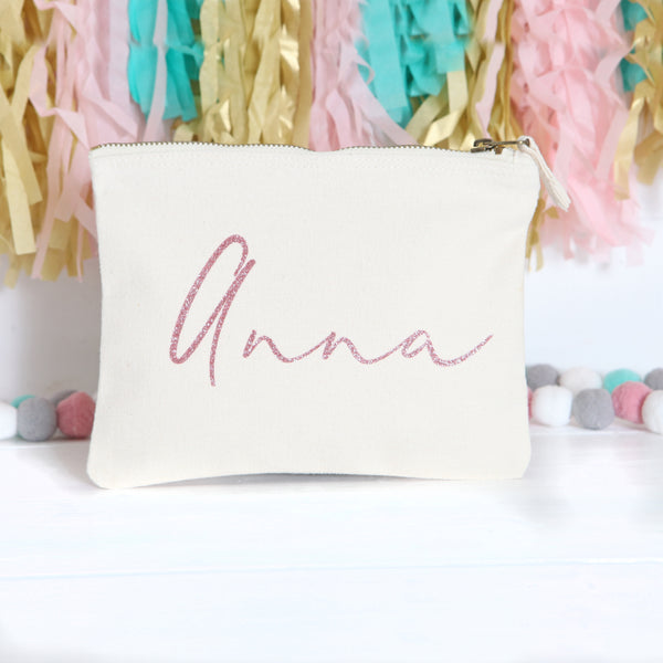 Personalised Cream Pouch With Rose Gold Lettering