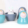 Blue Nesting Dolls And Bunny Toy With Personalised Bag