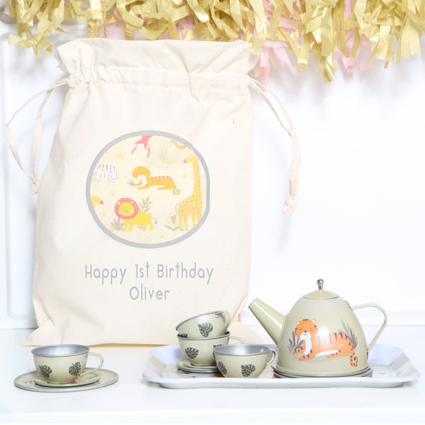 Safari Tin Tea Set In Personalised Bag