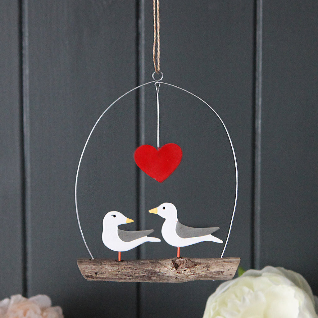 Love Bird Seagulls On Driftwood Decoration
