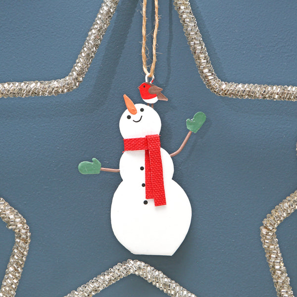 Snowman With Gloves And Robin Christmas Tee Decoration