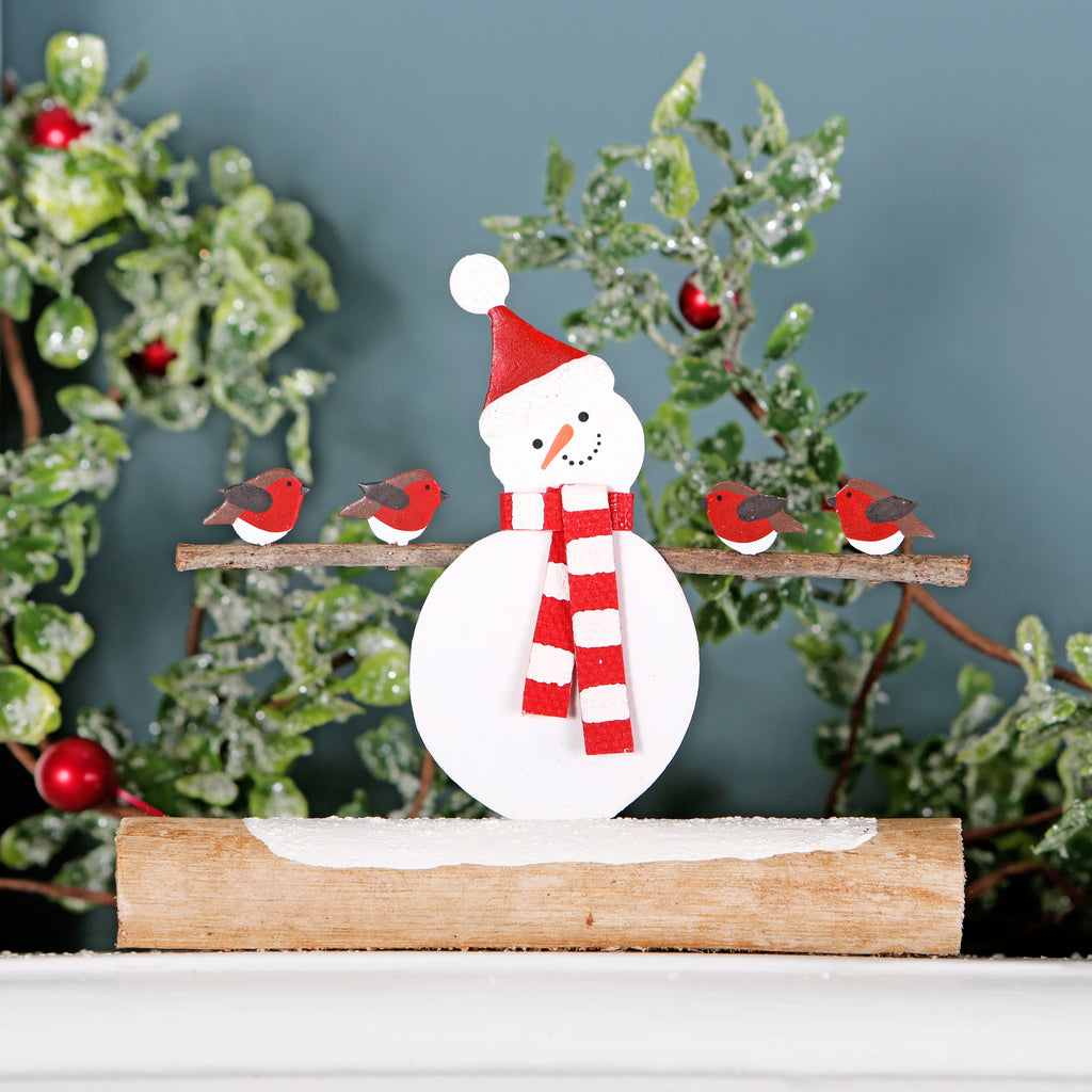 Snowman With Robins Freestanding Christmas Decoration