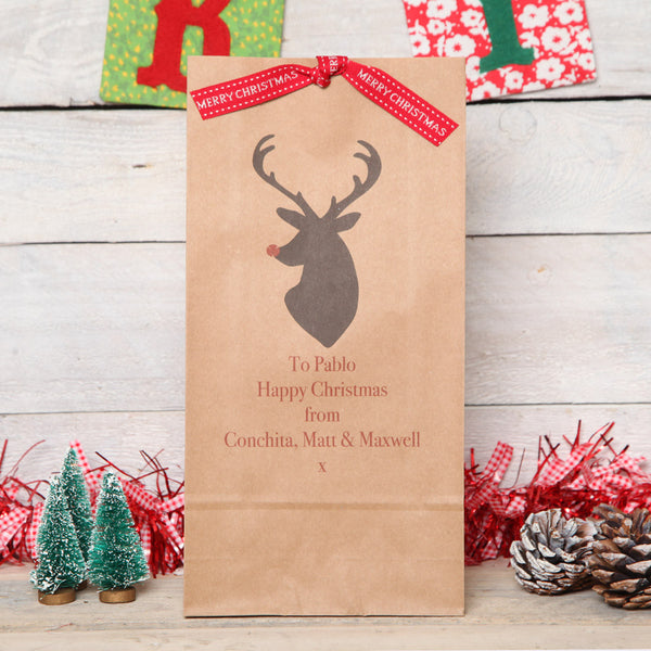 Christmas Personalised Stags Head Gift Bag