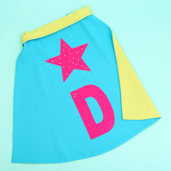 Turquoise and Green Super Hero cape with Initial D
