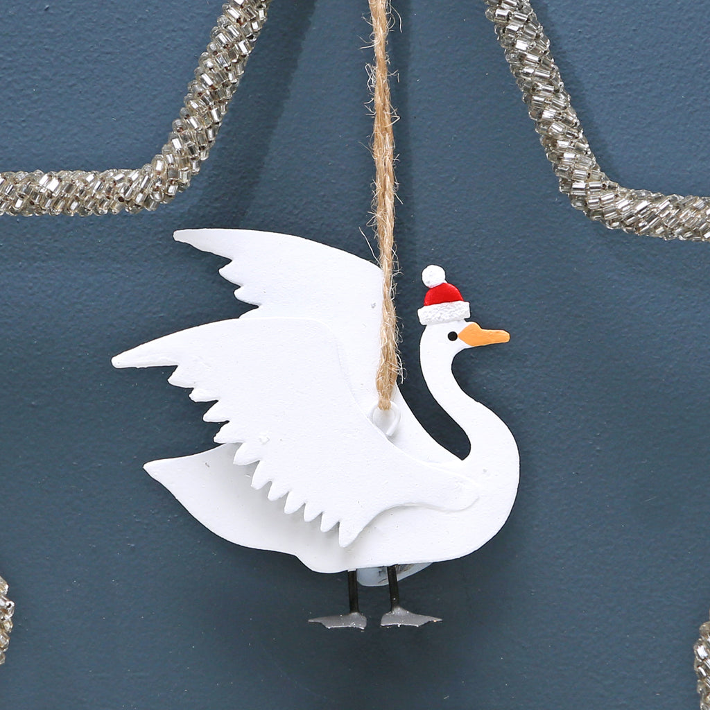 Christmas Tree Swan In Santa Hat Decoration