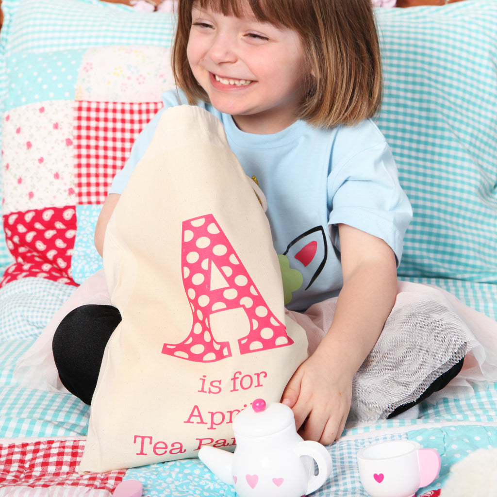 Wooden Toy Tea Set With Personalised Drawstring Bag