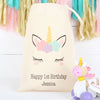 Personalised Cotton Bag And Unicorn Pull Along Toy